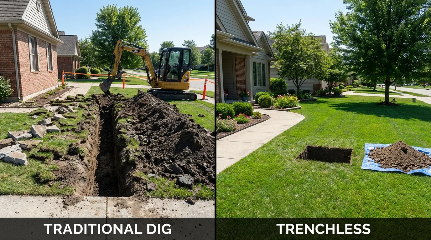 Trenchless sewer repair with minimal yard damage versus traditional excavation in El Cerrito, CA